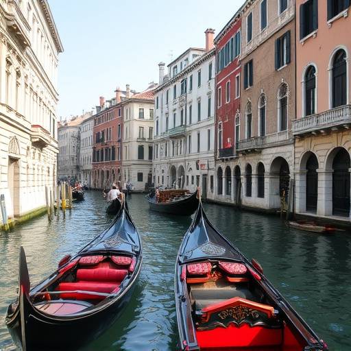 Canali di Venezia con gondole che scivolano sull'acqua