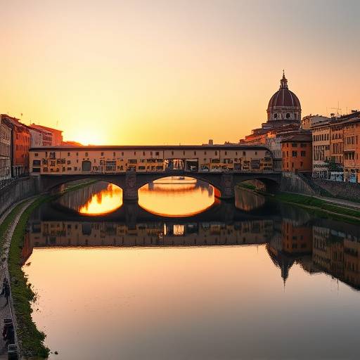 Il Ponte Vecchio che si specchia sull'Arno a Firenze, Toscana