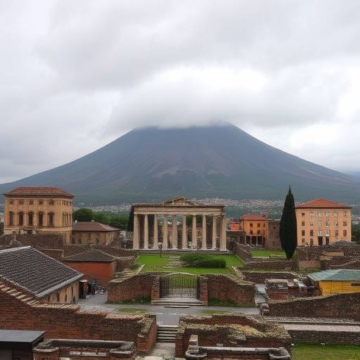 Le rovine di Pompei con il Vesuvio sullo sfondo