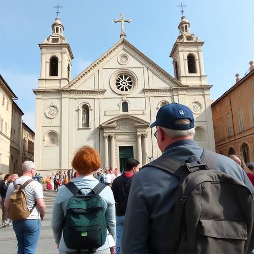 Un turista che rispetta le usanze locali visitando una chiesa in Italia