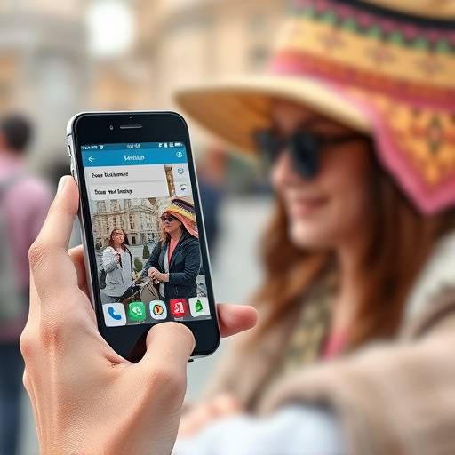 Un turista che usa un'app di traduzione sul suo smartphone